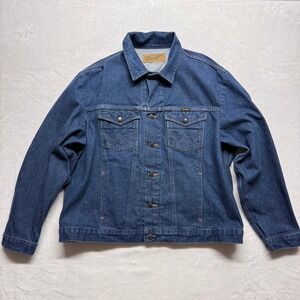 Wrangler Authentic Western Denim Jacket Blue Jean Trucker Style Men Size XL